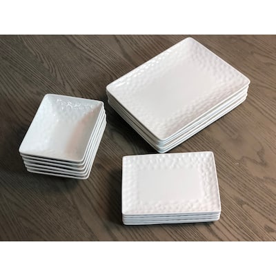 Red Vanilla Marble Rectangular Salad Plates Set /6
