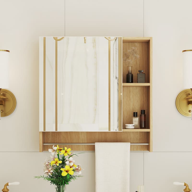 Bathroom Wall Mounted Mirror Cabinet with Shelves and Towel Rack