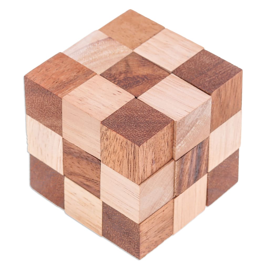 Novica Handmade Logic Squares Wood Snake Cube