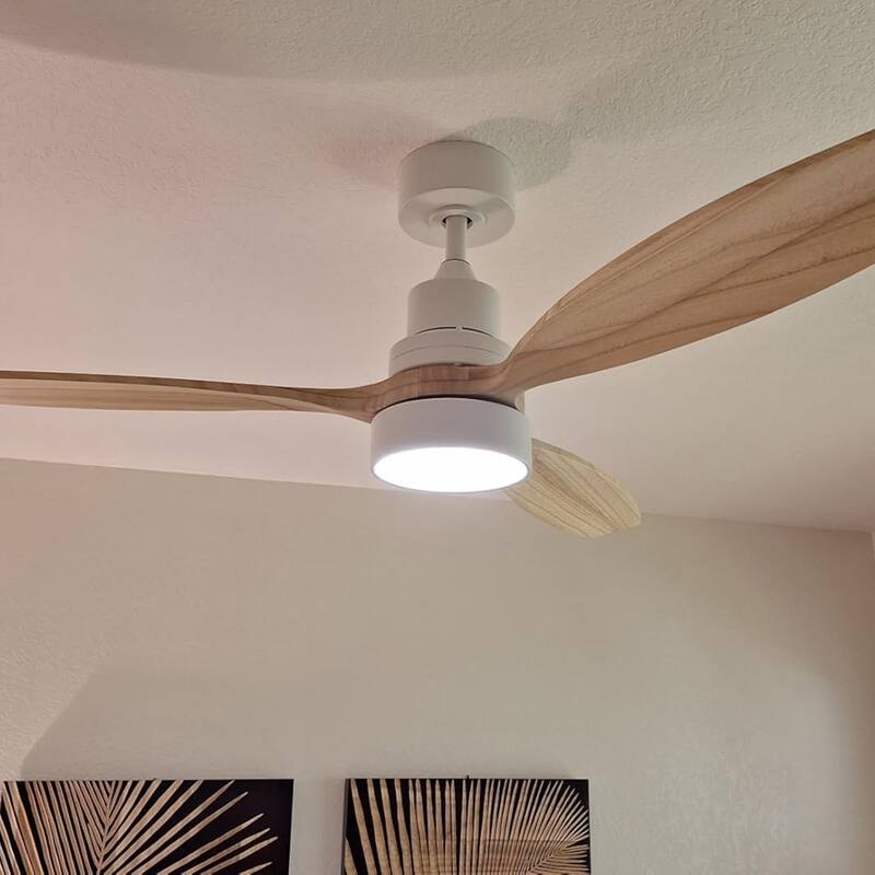 Sofucor 52 Inch Noiseless Ceiling Fan with Dimmable LED Light and Remote, 3 Solid wood Blades,Reversible DC Motor