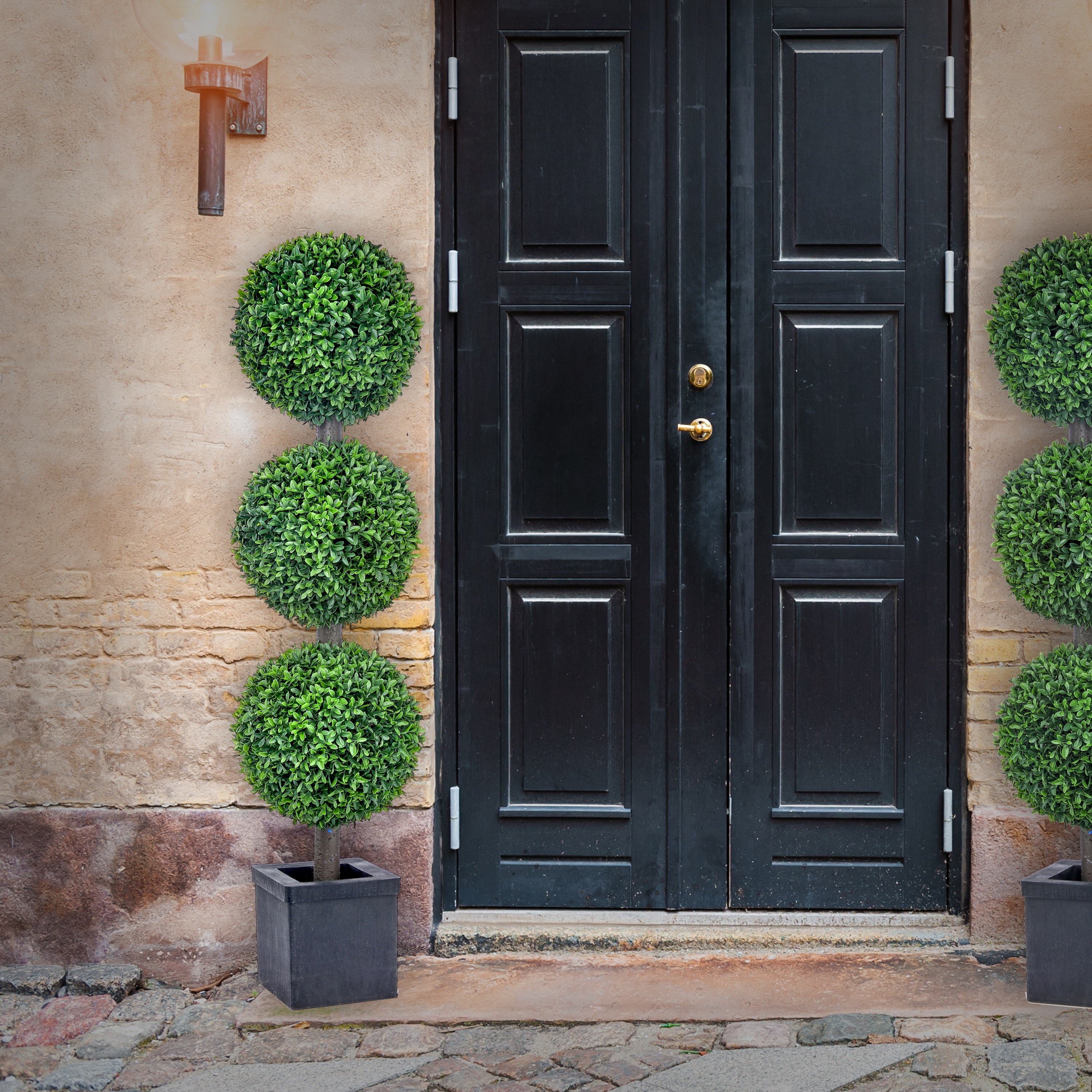 Potted UV Rated Plastic American Boxwood Triple Ball 48"