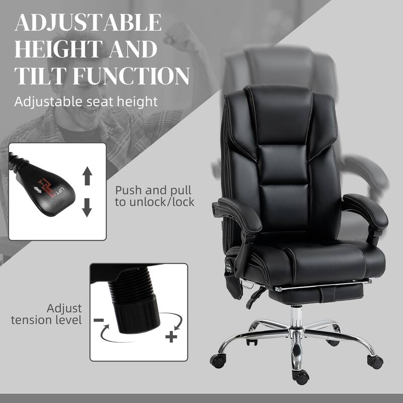 Massage Office Chair with Lumbar Heating, 6 Vibration Points, Footrest & Adjustable Height