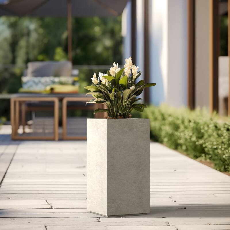 Tall Concrete Rectangle Plant Boxes / Large Indoor and Outdoor Flower Planters - 28 Inch High - Light Gray