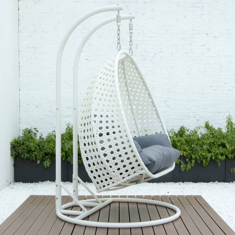 Egg-Shaped Swing Chair with Stand 2-Person Outdoor Patio Swing - Iron Frame & All-Weather Washable Cushions
