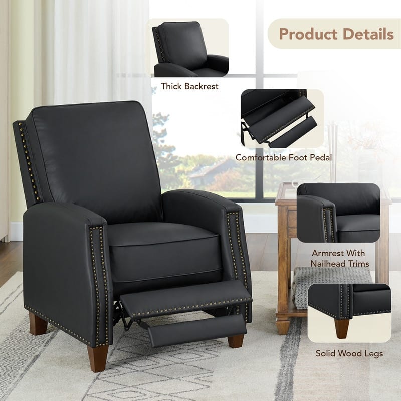 Spruce & Spring Alston Push Back Recliner Chair with Nailhead Trims for Living Room