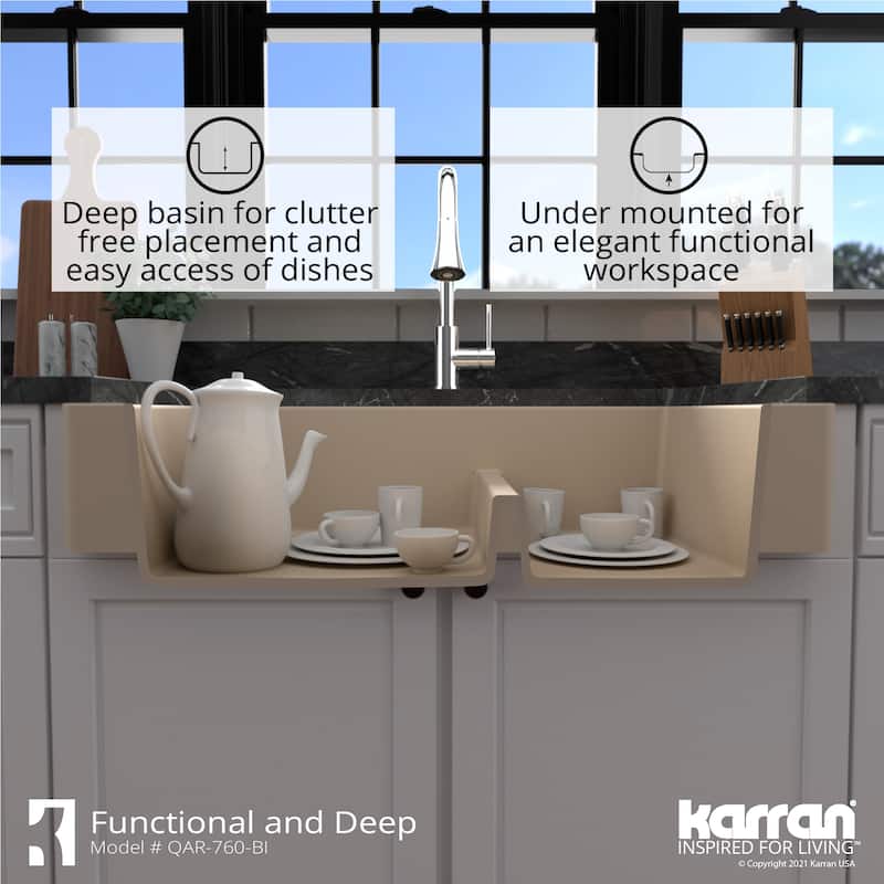 Karran Retrofit Apron-Front Quartz Double Bowl Kitchen Sink
