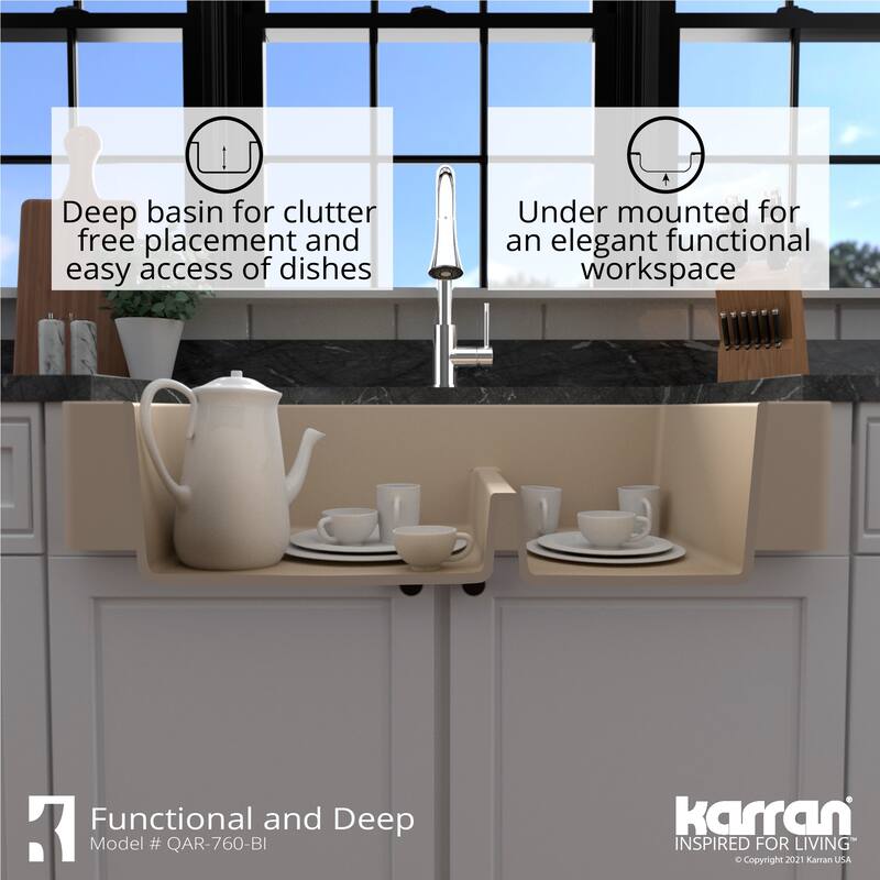 Karran Retrofit Farmhouse Quartz 34 in. Double Bowl 60/40 Sink Kit