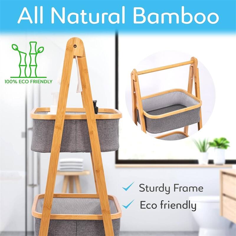 2 Tier Fold Out Hamper Shelf Storage - 12.99"D x 17.52"W x 38.98"H