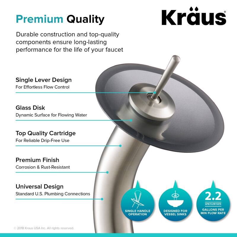 Kraus Waterfall Single Hole Vessel Bathroom Faucet