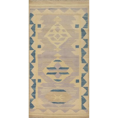 Hand Woven Oriental 100% Wool Carpet Southwestern Tribal Purples Kilim Area Rug - 4' 0'' X 2' 0''