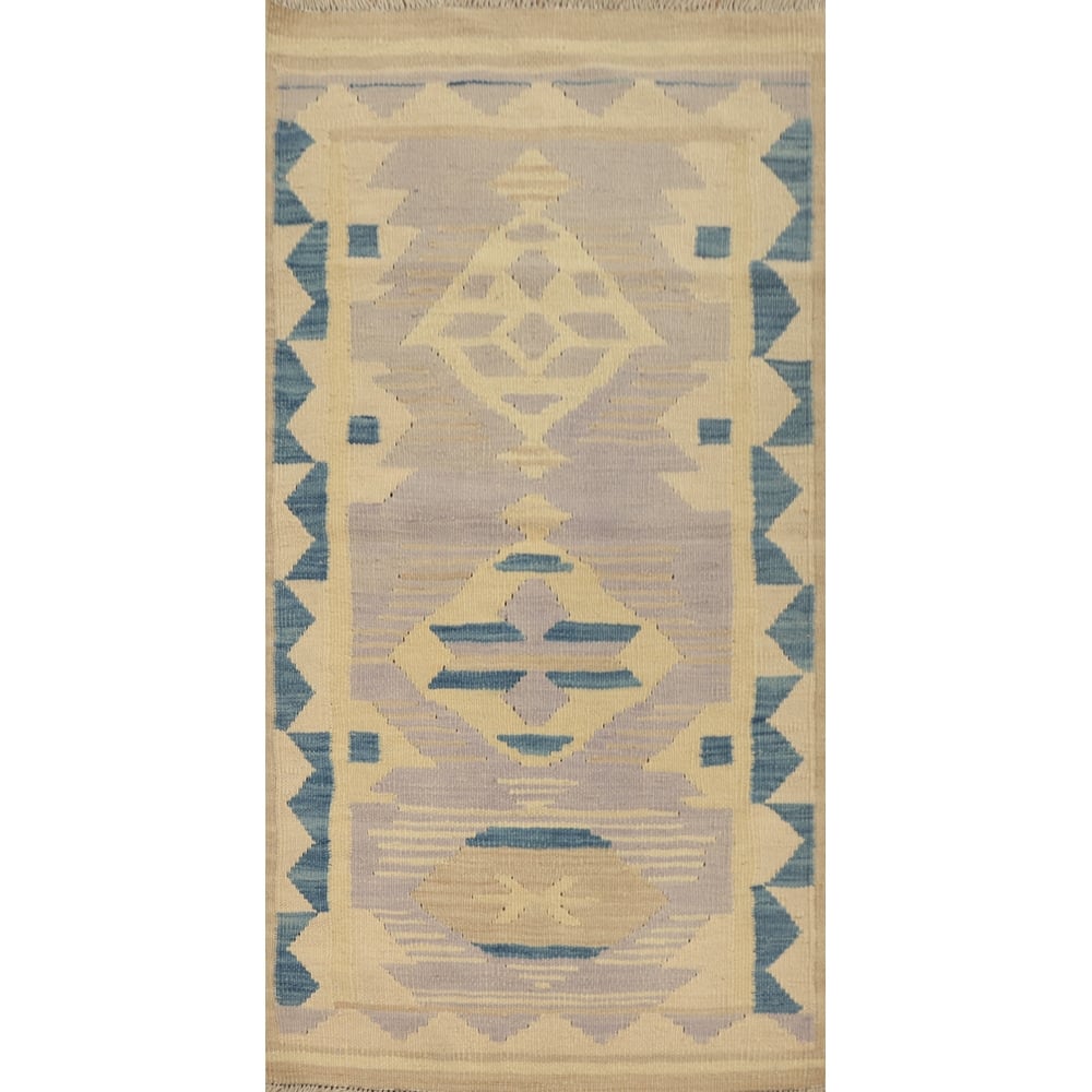 Hand Woven Oriental 100% Wool Carpet Southwestern Tribal Purples Kilim Area Rug - 4' 0'' X 2' 0''