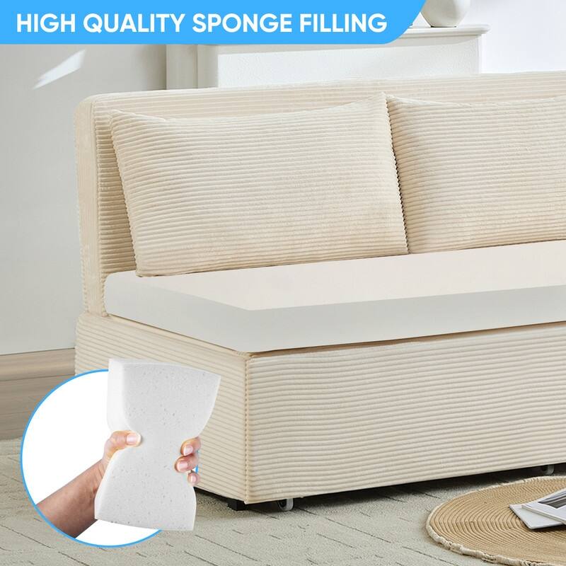 Mixoy Corduroy Fabric Queen Size/Twin Size Sofa Bed, 2-in-1 Modern Pull Out Sleeper Sofa Bed