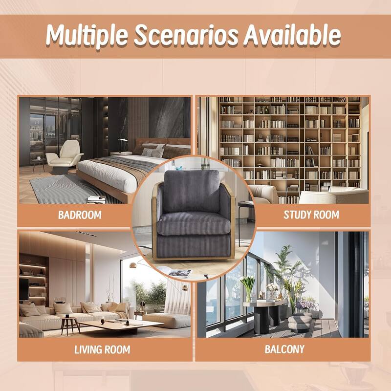 Roomfitters Modern Corduroy Swivel Barrel Chair, 360 Lounge Club Chair with Deep Seat for Living Room or Office