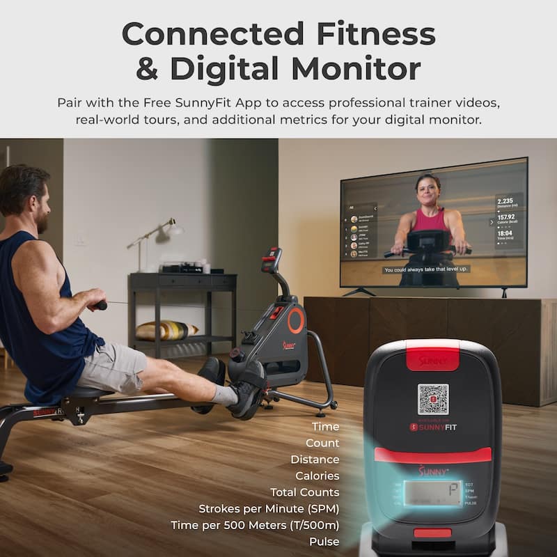 Sunny SMART Silent Magnetic Rowing Machine w Dual Slide Rail 300 LB RW523021
