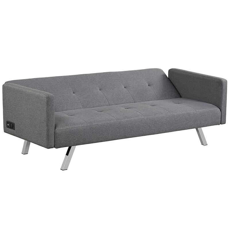 Costway Convertible Futon Sofa Bed Folding Recliner w/USB Ports&Power