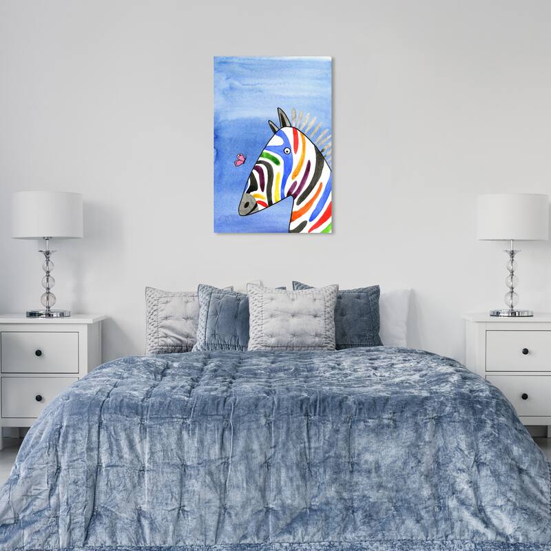 Wynwood Studio Canvas Animals Zebra and Butterfly Blue and Farmhouse Wall Art Canvas Print - 36 x 24