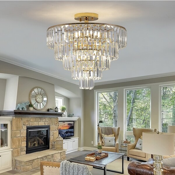 Gold Crystal Chandeliers 5 Tier Round Semi Flush Mount Chandelier Light Fixture Large Contemporary Luxury Ceiling Lighting Bed Bath Beyond 40264720