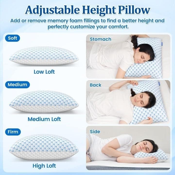 2-Pack Memory Foam Pillow, Cooling & Soft