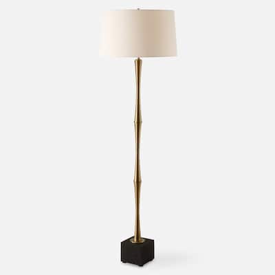 Floor Lamp with Tapered Shade - 66" - Antique Brass Finish