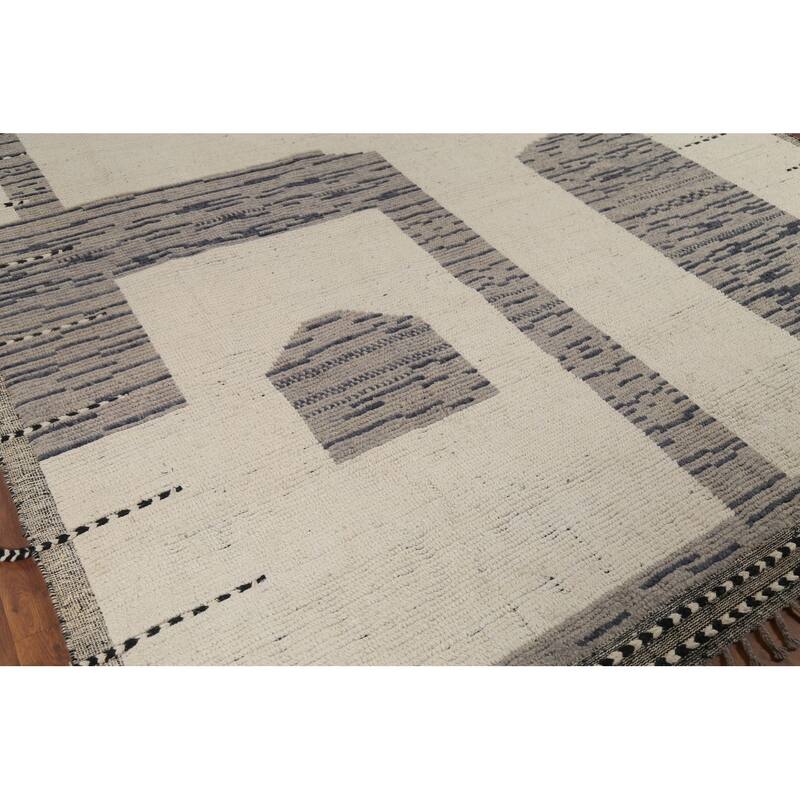 Moroccan Modern Area Rug Hand-Knotted Wool Carpet - 8'11"x 13'1"