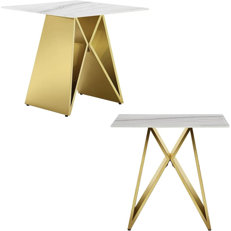 Luxurious and Mirrored Gold M Shape Base End Table Glass Accent Table - 2 End Tables