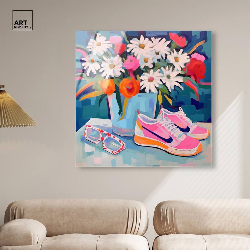 Whimsical Sneakers Flower Vase Acrylic by Art Remedy, Ready to Hang