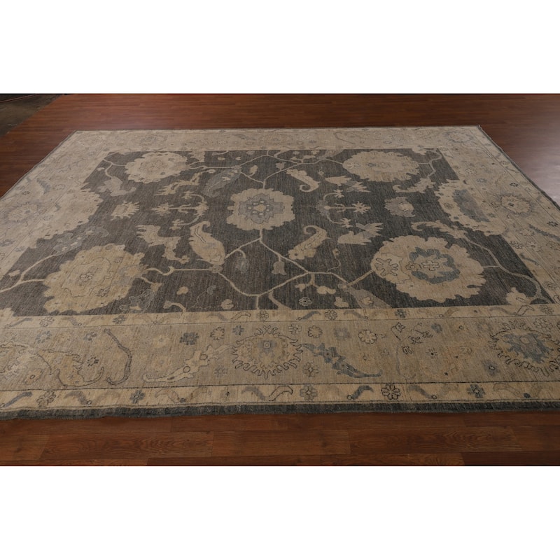 Oushak Turkish Area Rug Hand-Knotted Grey Transitional Wool Carpet - 8'10"x 11'7"