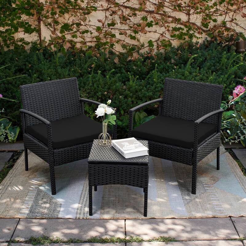 3 PCS Outdoor Patio Bistro, Rattan Conversation Chairs Set, Balcony Furniture Set - 28"H x 23.3"W x 23.3"D
