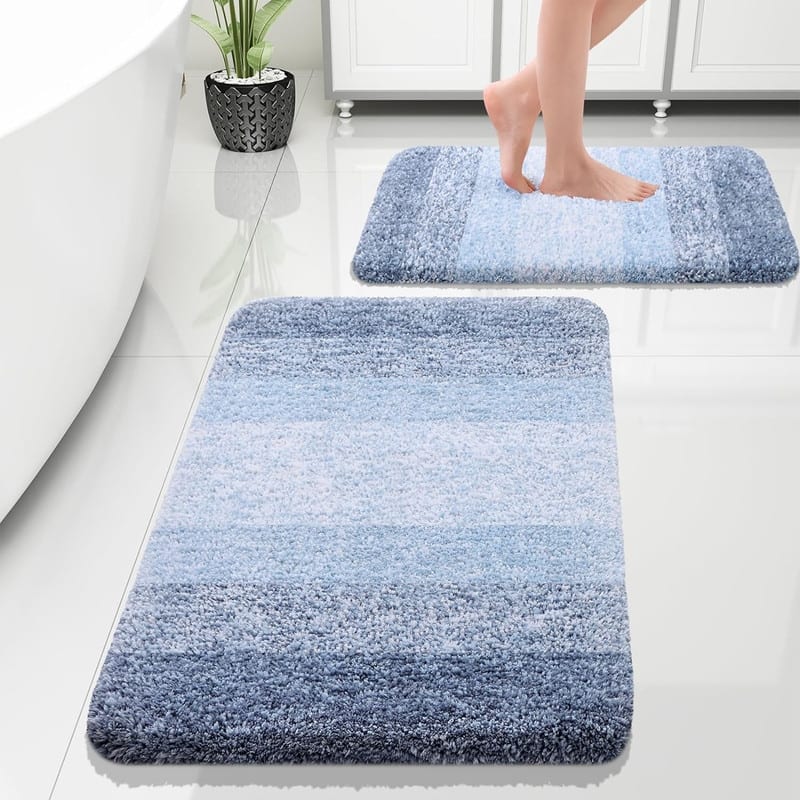 Bathroom Rug Set of 2, Soft Absorbent Microfiber Bathroom Mat (30x20+24x16 in) - Blue