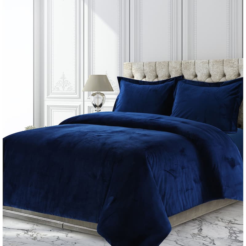 Venice Velvet Oversized Solid Duvet Cover Set - Twin - Navy Blue