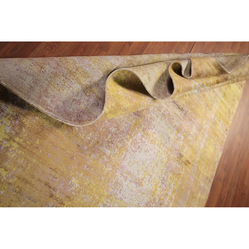 Contemporary Indian Area Rug Handmade Abstract Yellow Wool Carpet - 5'0" x 7'11"