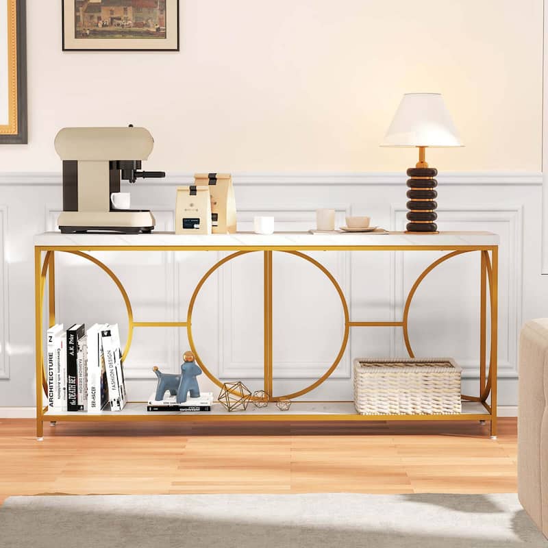 Costway 2-Tier Faux Marble Top Console Table 71" Narrow Console Table - See Details