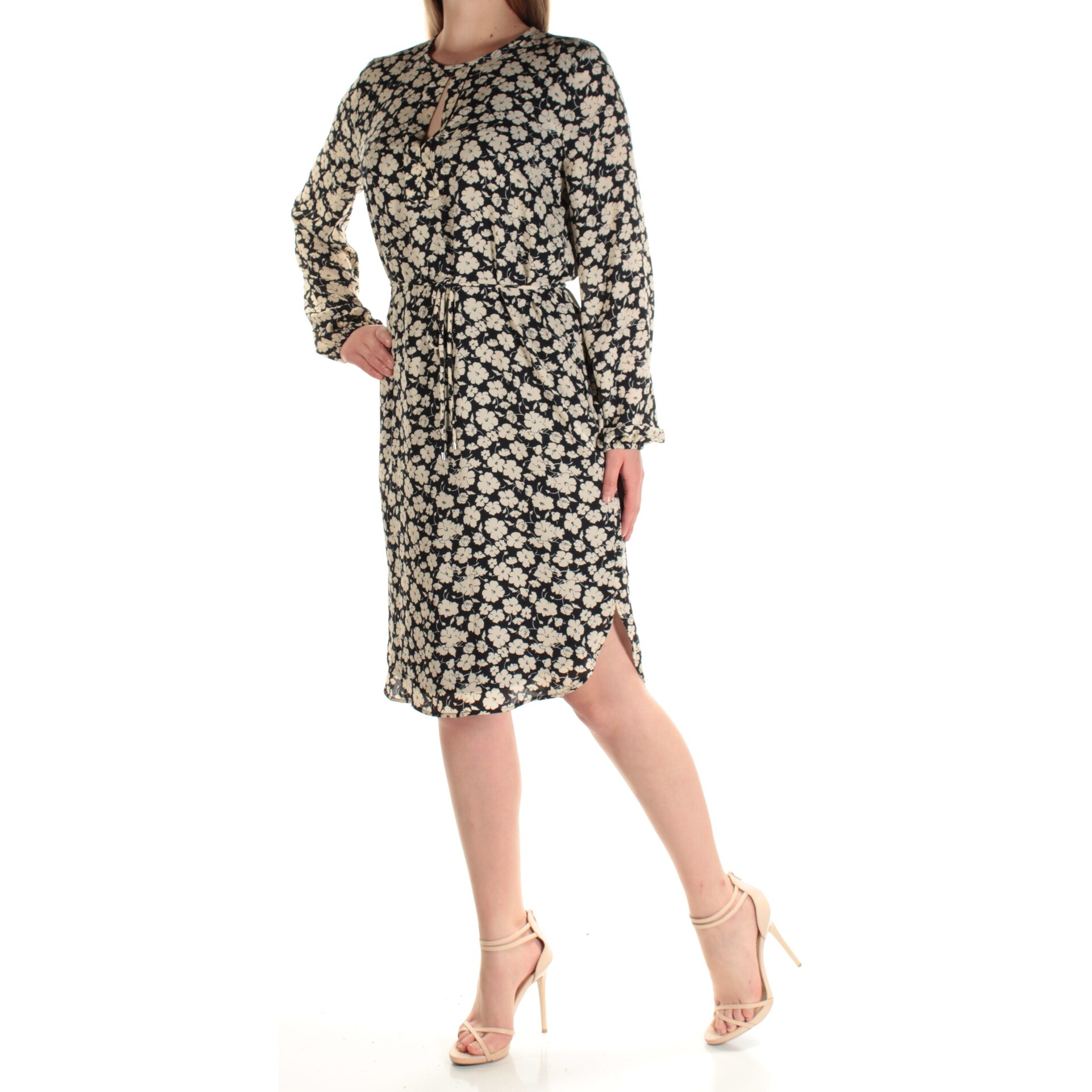 Shop Womens Navy Ivory Floral Long Sleeve Below The Knee Blouson