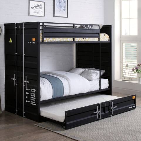 Furniture of America Stelle Black Twin over Twin Bunk Bed with Trundle
