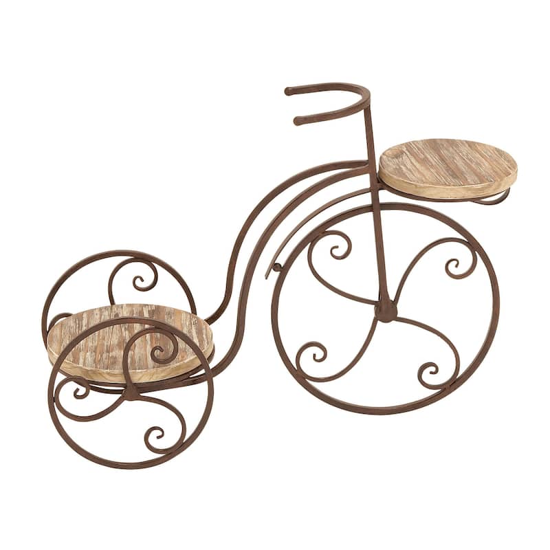 Metal Bike Indoor Outdoor 2 Tier Indoor Outdoor Plantstand - Brown - Roche River Decor - Brown - 25"W, 19"H