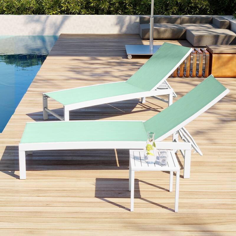 VredHom Outdoor Aluminum Adjustable Chaise Lounge Chairs and Side Table Set - 60.4 in L * 24.6 in W * 16.1/40.8 in H