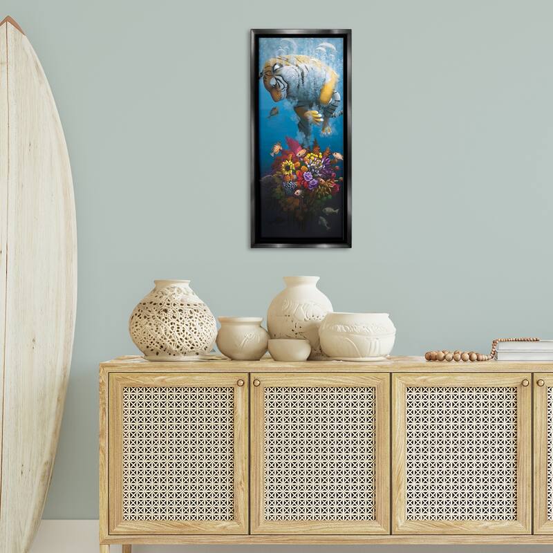 Stupell Curious Tiger & Underwater Bouquet Framed Floater Canvas Wall Art Design By Heather Gauthier