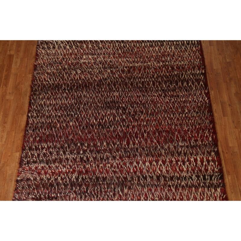Hand Knotted Oriental 100% Wool Carpet Modern Geometric Red Moroccan Area Rug - 9' 8'' X 6' 8''