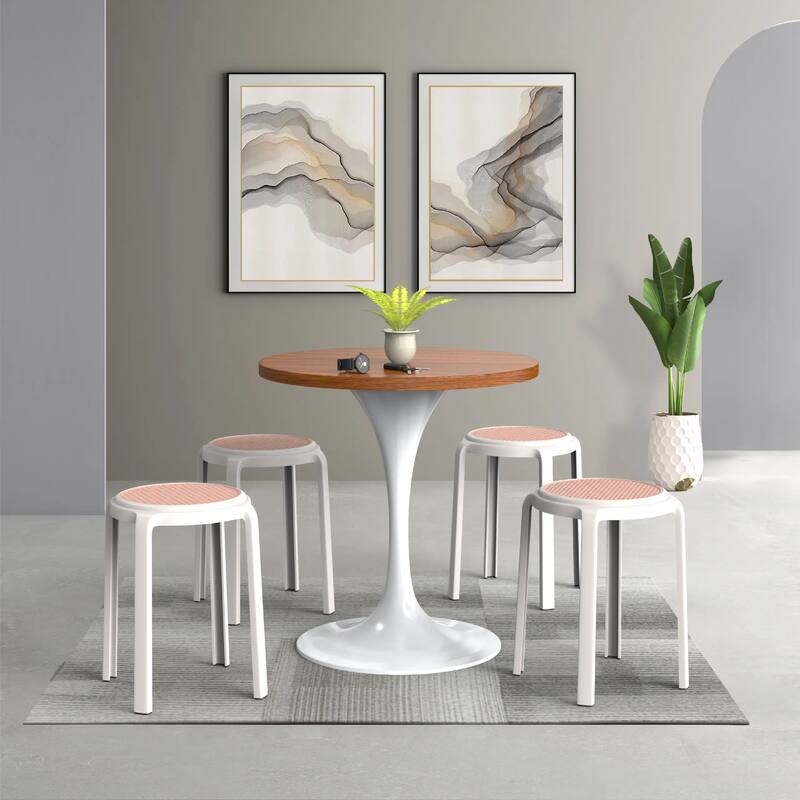 Tresse All-Weather Round Stackable Dining Stool with Wicker-Style Seat for Indoor, Outdoor, Patio, and Kitchen Set of 2