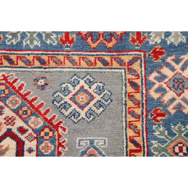 Kazak Oriental Area Rug Handmade Grey Wool Carpet - 3'10"x 5'11"