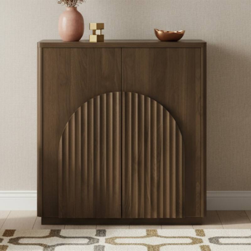 Spruce & Spring Modern Sideboard Buffet Cabinet with Wave Design - 1 Piece - Walnut