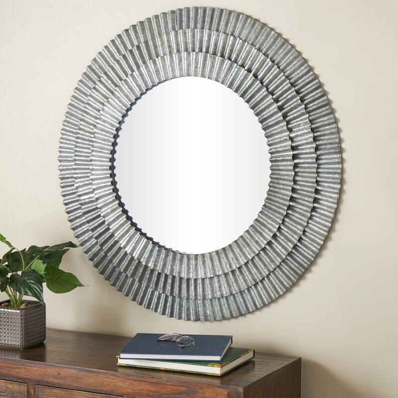 Metal Wall Mirror - Gray - Roche River Decor - 2"W x 37"L x 37"H