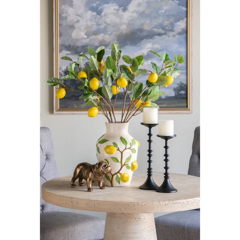 9x9x12.5" White Ceramic Vase with Vibrant Yellow Lemon Accents