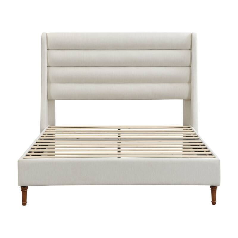 Chenille Upholstered Platform Bed Frame with Wingback Headboard