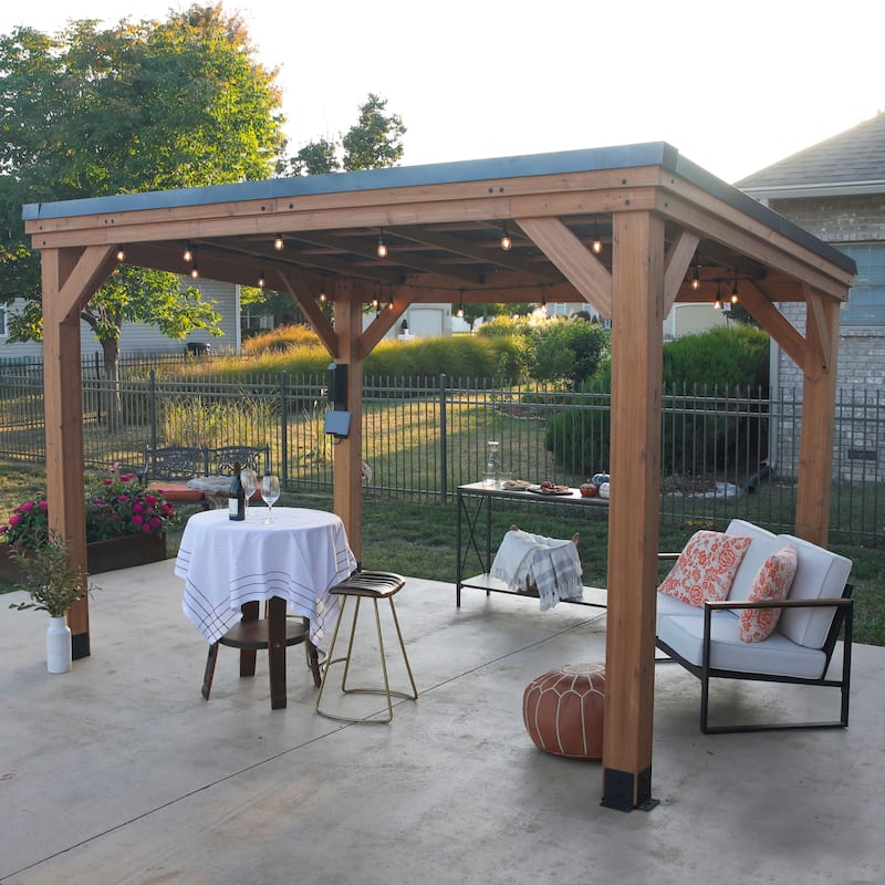 Backyard Discovery Arcadia 12x9.5' Cedar Wood Gazebo with Steel Roof