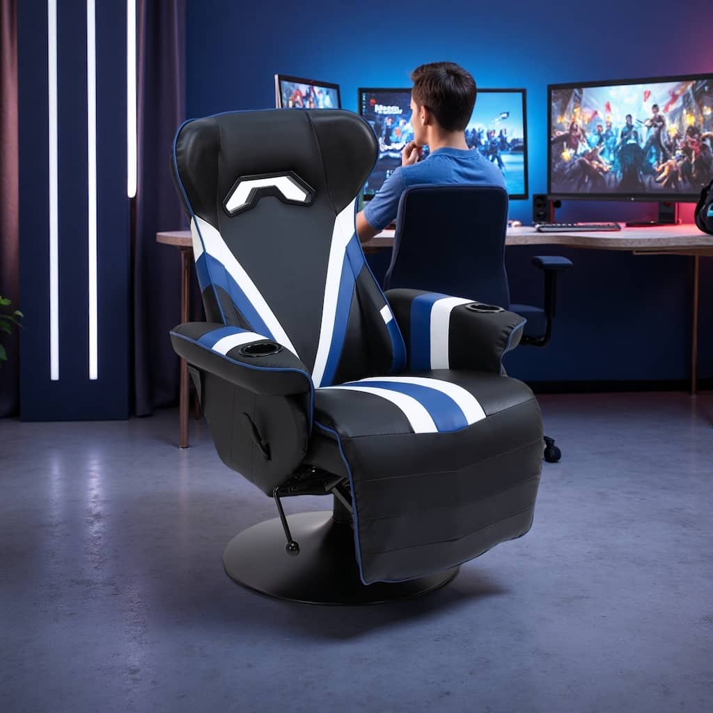 PVC Racing Gaming Chair with Recliner, Footrest and Cup Holders