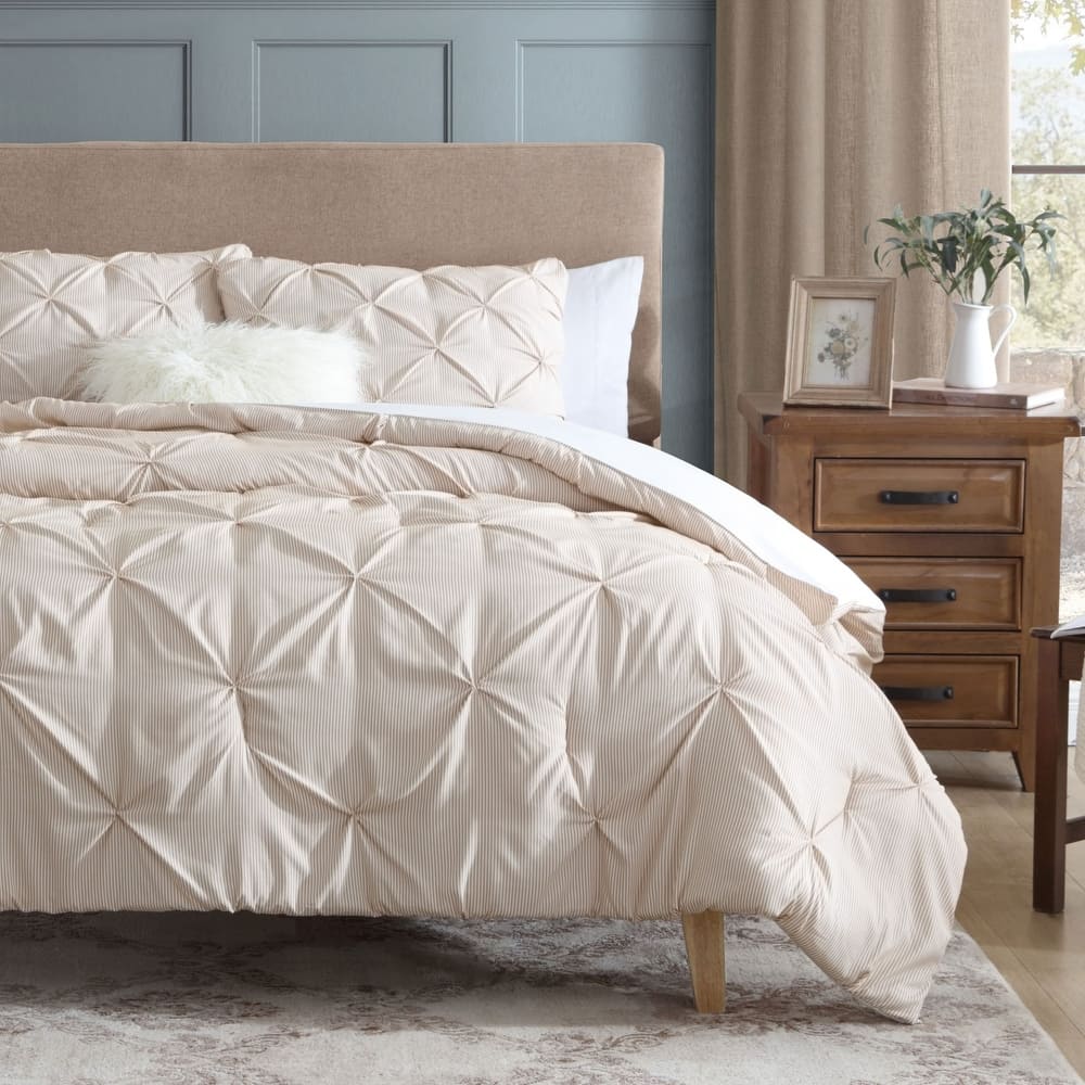 Swift Home 3-Piece Printed Stripe Pintuck Bedding Comforter Set