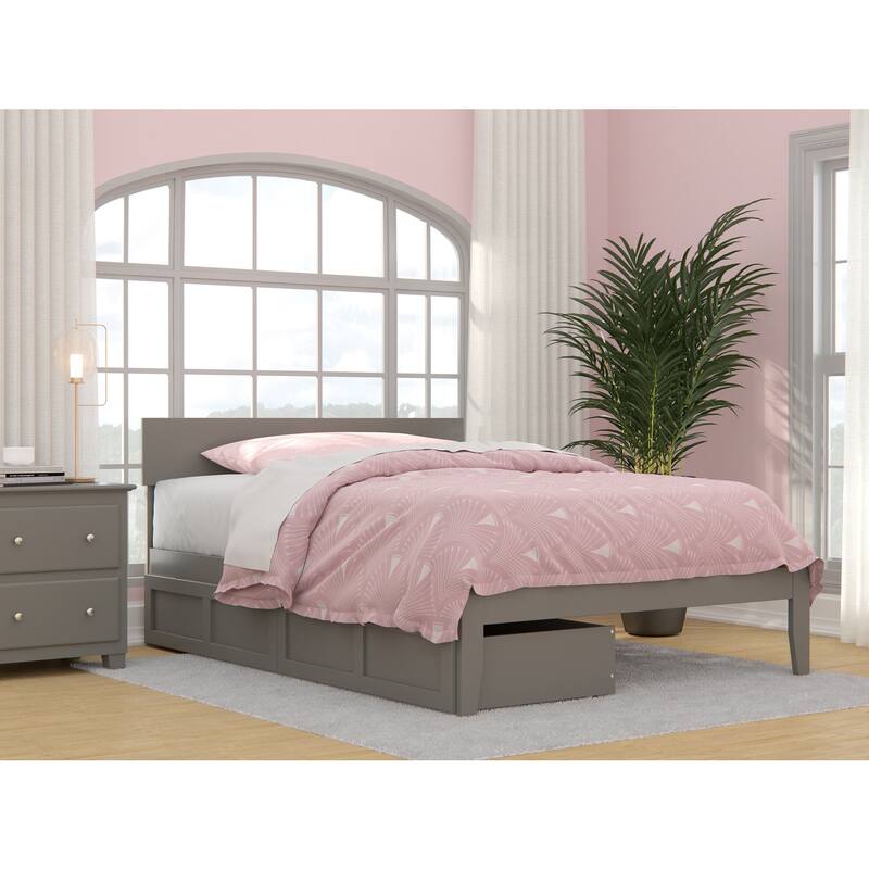 Full Size Bed with Drawers - Grey Bedroom Furniture - Modern Panel Headboard - HomeStock
