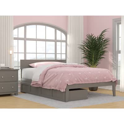 Full Size Bed with Drawers - Grey Bedroom Furniture - Modern Panel Headboard - HomeStock