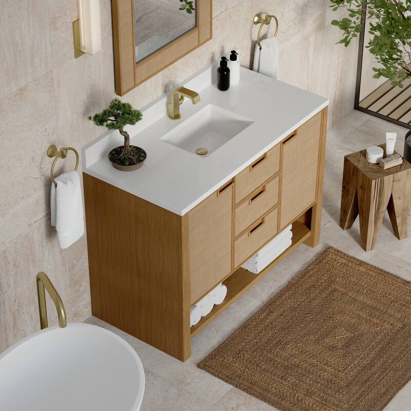 Solene 48" Single Vanity, Seaside Oak - 48 - White Zeus - Single Hole